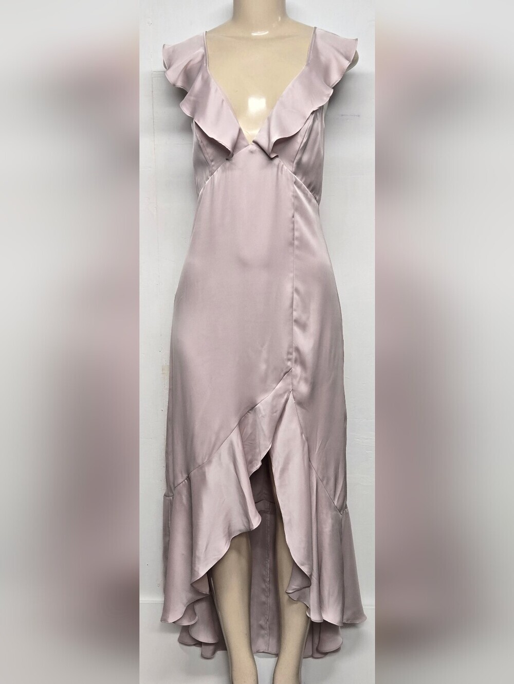Express S Dress Sleeveless Ruffle V Neck Cascading Asymmetrical Smooth Silky